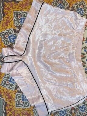 Vs Silky Pink Satin Sleep Shorts with Black Piping